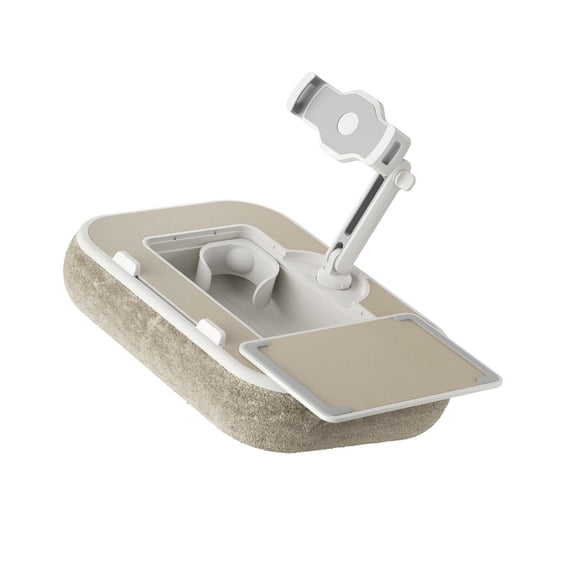 Adjustable Laptop Tablet Stand Including Built in Drink Holder and Tray Foldable Arms for Relaxed Watching Everywhere