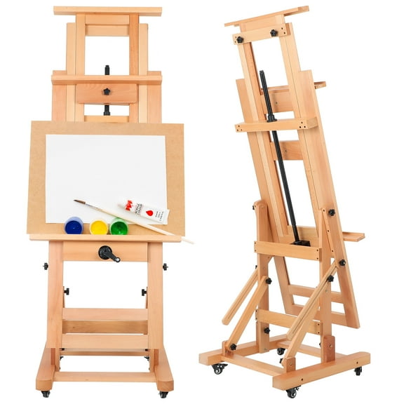 Adjustable Large H-Frame Studio Easel Solid Artist Easel with Rolling Wheels for Painting