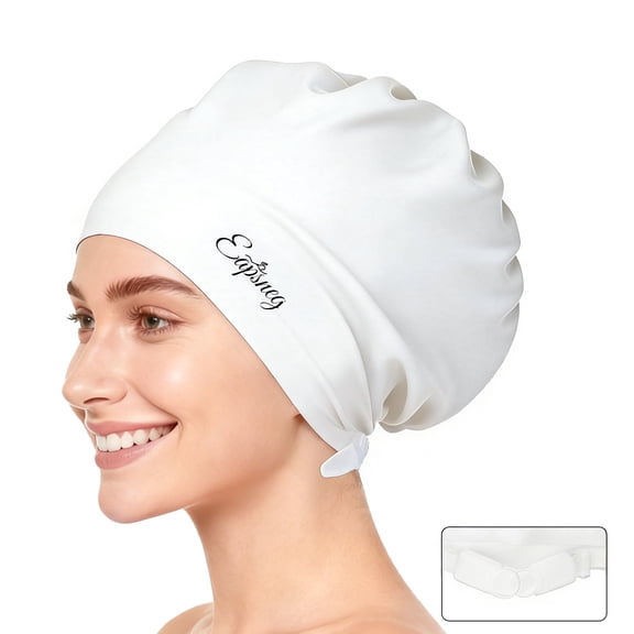 Adjustable Large Swim Cap for Women Men, Waterproof Silicone Swimming Caps Ideal for Long Hair, Thick Curly Hair & Dreadlocks Braids Weaves Afro Hair - Keep Hairstyle Unchanged-White