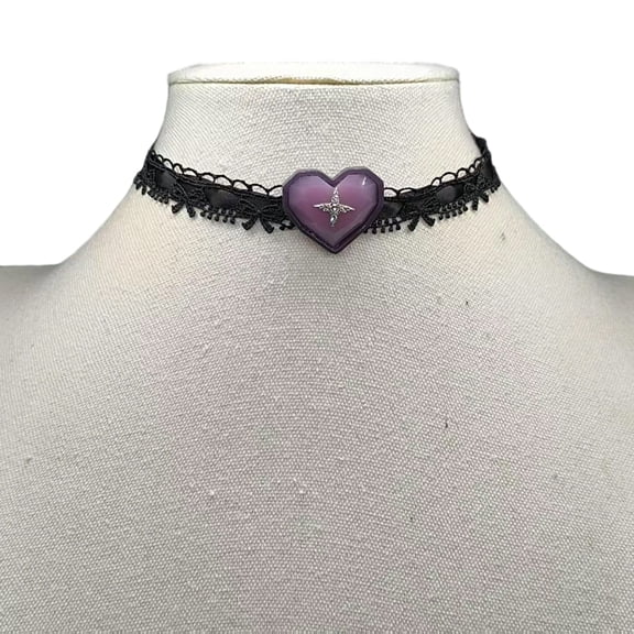 Adjustable Lavender Ribbon Necklace With Lace Detailing And Accent For Everyday Wear