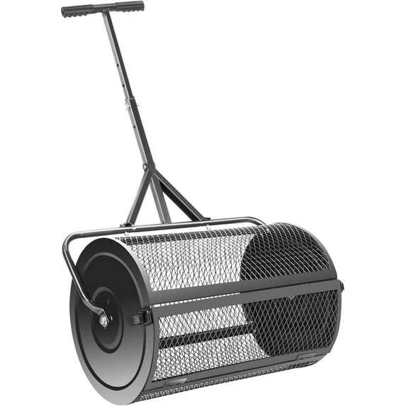Adjustable Lawn Spreader with T-Shaped Handle, Metal Mesh Basket for Fertilizer and Compost Distribution