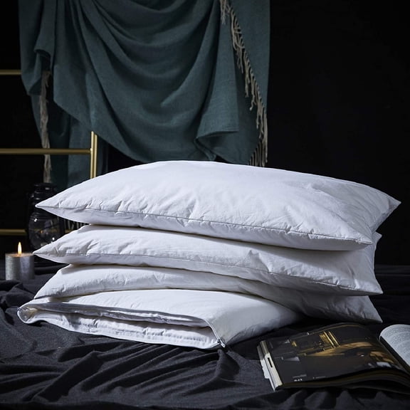 Adjustable Layer Goose Feather Pillow King Size White with Cotton Cover