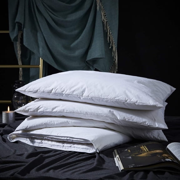 Adjustable Layer Goose Feather Pillow with Soft Cotton Cover Standard Queen Size