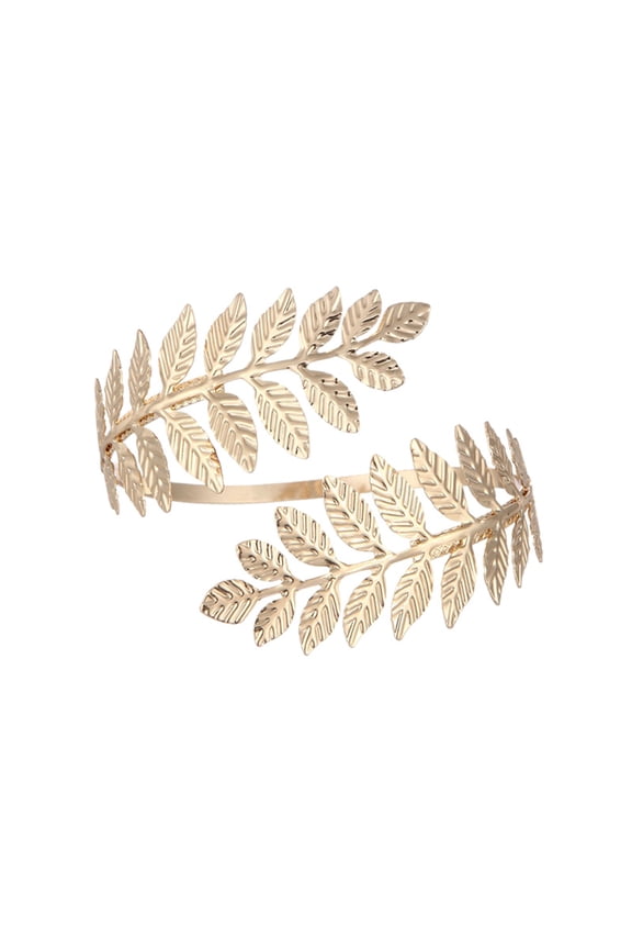 Adjustable Leaf Arm Bracelet - Gold Greek Roman Style Upper Arm Band for Women, Open Wrap Around Armlet for Wedding, Festival, and Special Occasion Jewelry