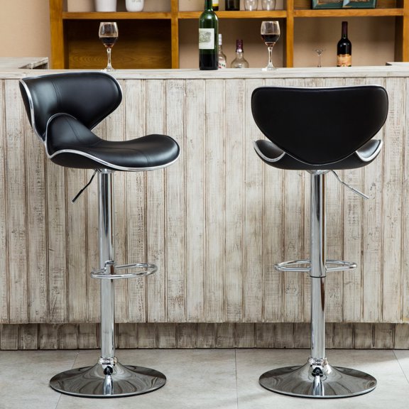 Adjustable Leather Barstool | Great for Office and Outdoor Areas | Sturdy Metal Base with Footrest | Addresses Support and Mobility Needs