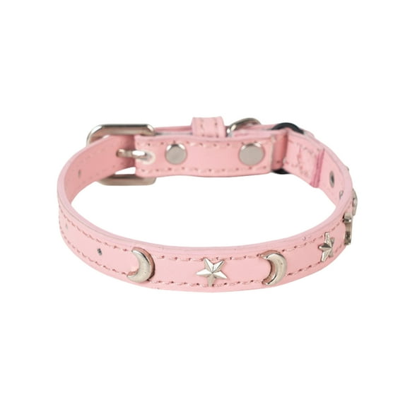 Adjustable Leather Cat Collar with Star and Moon Design Breakaway Buckle for Small and Large Cats Comfortable Fit for Pet Use