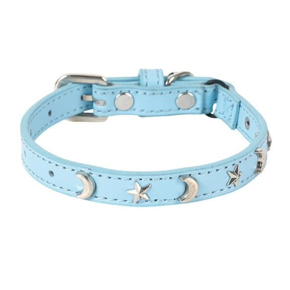 Leather Cat Collar with Star Moon Charm Adjustable Breakaway Buckle for Small Large Cats and Dogs