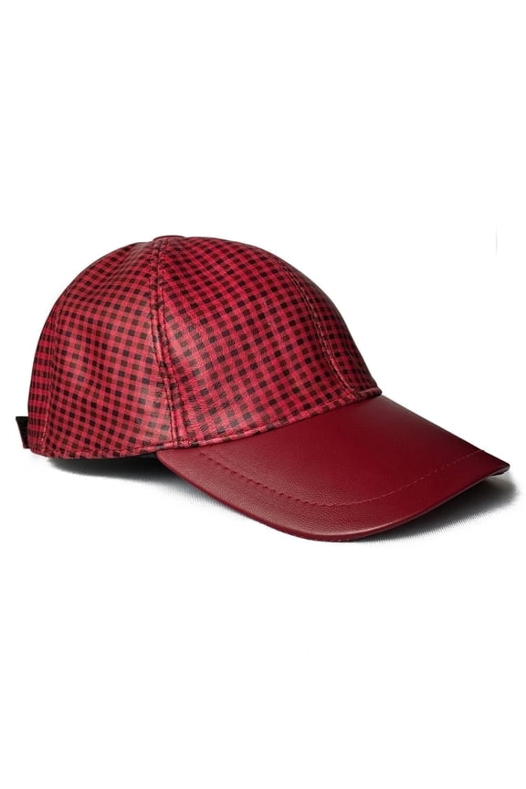 Adjustable Leather Hat Genuine Lambskin Leather Baseball Cap Sports Visor Unisex (Leather, Rasberry Check)