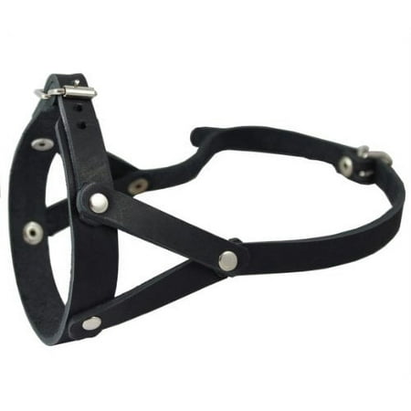 Adjustable Leather Loop Bite Bark Control Easy Fit Dog Muzzle Black. Fits 10.5"-12.5" Snout.