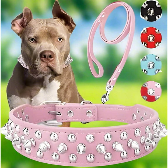 Stylish Silver Spike Spiked Studded Dog Adjustable Faux Leather Collars for Fashionable Pets