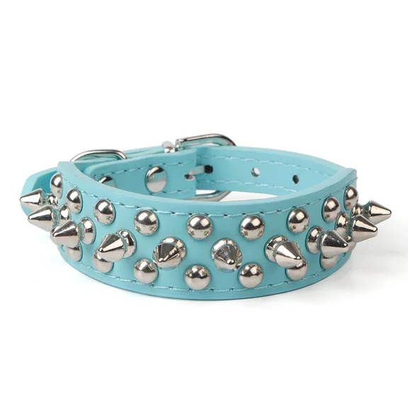 Adjustable Leather Spiked Studded Dog Collars with a Squeak Ball Gift for Small Medium Large Pets Like Cats/Pit Bull/Bulldog/Pugs/Husky, Pink, L(15"-18.5")