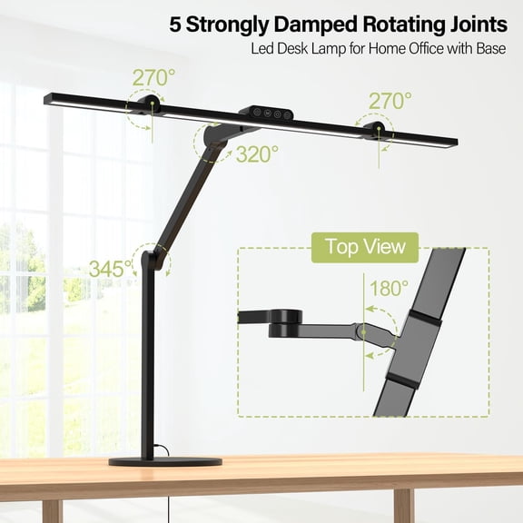 Adjustable Led Desk Light for Home Office with Base, 24W Bright Auto Dimming Table Light Rotatable Office Lamp with Swing Arm for Computer Cafting