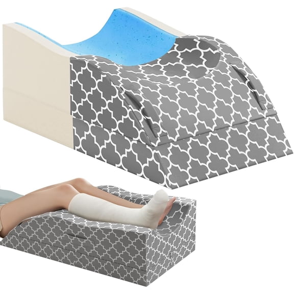 Adjustable Leg Elevation Pillow After Surgery, Memory Foam Wedge Pillow for Blood Circulation & Swelling, Leg Elevating Pillows for Back Knee Hip Ankles Pain, Rest(Grey, Double)