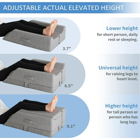 Adjustable Leg Elevation Pillows for Swelling After Surgery, Cooling Memory Foam Leg Wedge Pillow for Blood Circulation, Wedge Pillow for Sleeping, Sciatica Back Knee Hip Ankles Pain Relief