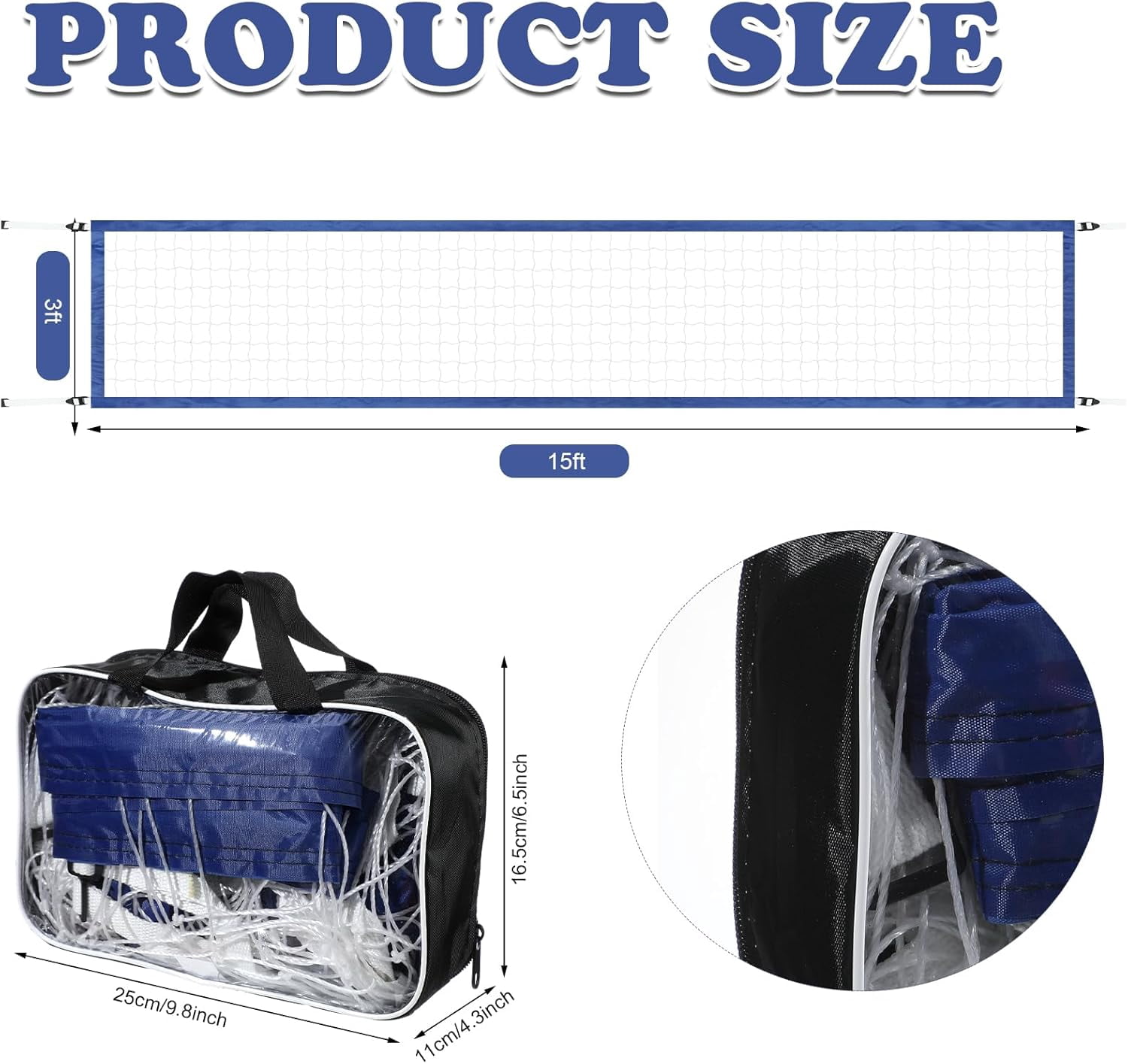 Adjustable Length 15-25 ft Portable Volleyball Net Set for Outdoor Pool, Backyard & Beach Games