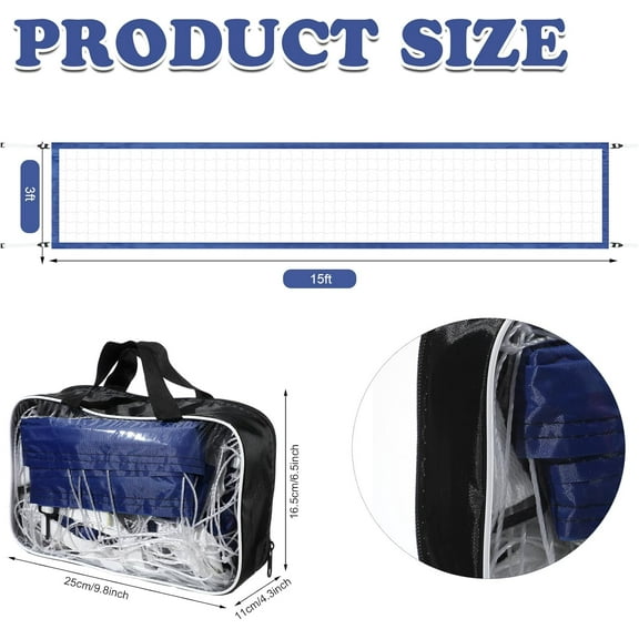 Adjustable Length 15-25 ft Portable Volleyball Net Set for Outdoor Pool, Backyard & Beach Games