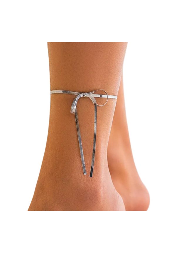Adjustable Length Anklet with Bowknot Charm Gold/Silver Foot Chain Jewelry Charm