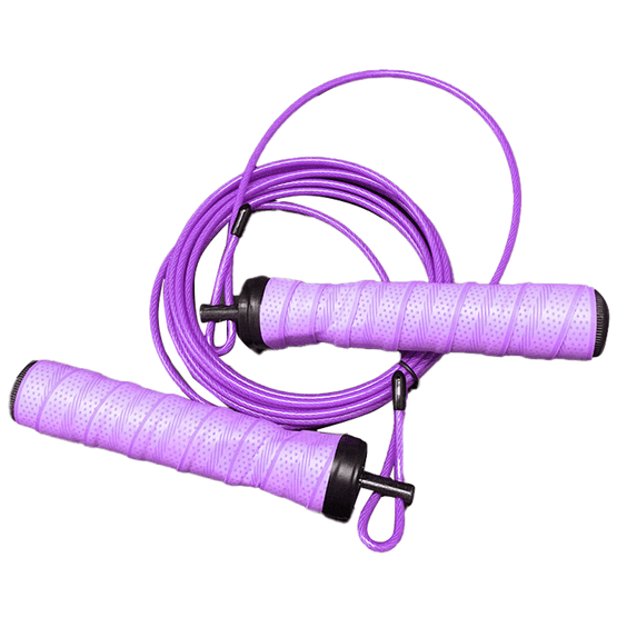 Adjustable-Length Cable Jump Rope For Fitness, Rotating Grip-Tape Handle - purple