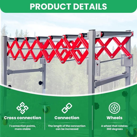 Adjustable Length Roller Conveyor 600LBS, 13.7"-47" Length, 16" Wide, 27.5"-43" Leg Height, 360° Rotating Wheel with Brake, for Industrial Cargo Handling