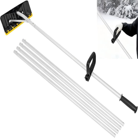 Adjustable Length Roof Snow Tool With 16 Inch Rubber Blade For Safe And Efficient Snow Removal From Roofs Vehicles And Panels