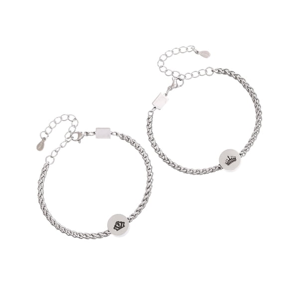 Adjustable Length Stainless Steel Bracelets Charm with Crown Design for Couples