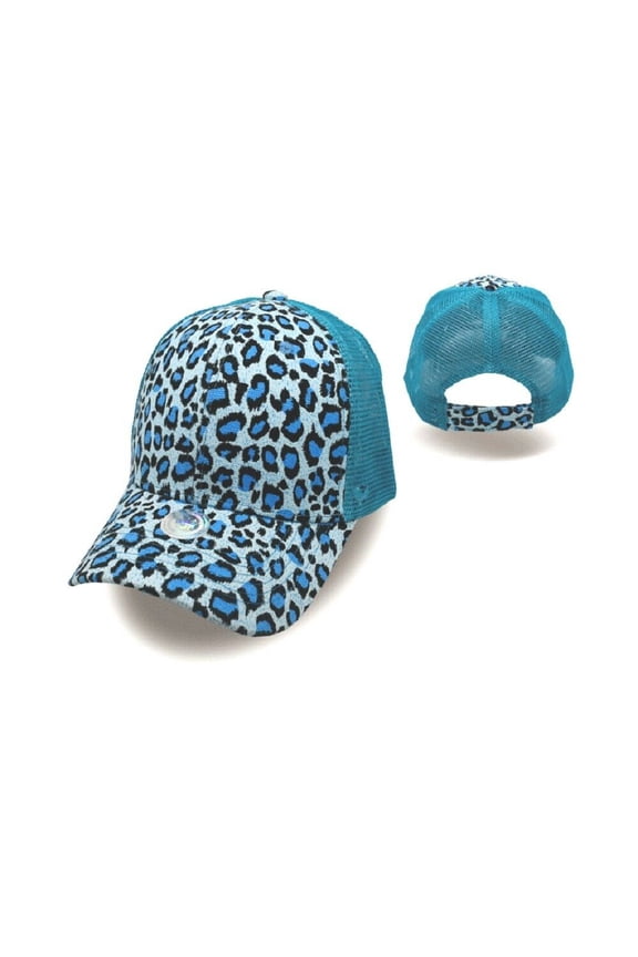 Adjustable Leopard Mesh Hat Womens Cheetah Vented Cap Rainbow Blue Pink or Purple