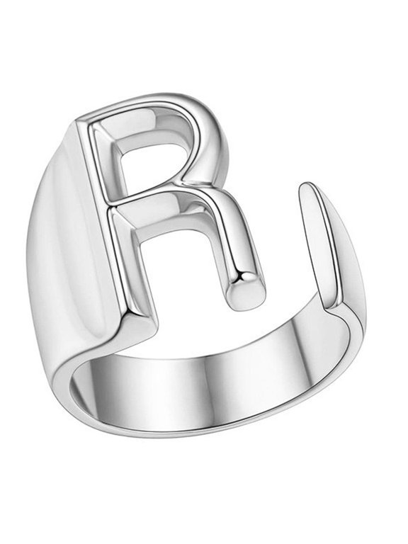 Adjustable Letter Ring for Women Men - 26 Initial Alphabet Open Ring, Personalized Silver Statement Ring, Fashionable Couple Ring