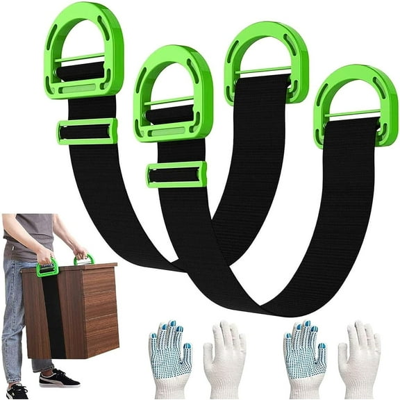 Adjustable Lifting Moving Straps, Furniture Moving Straps Support up to 600Lbs for Furniture, Boxes, House-Moving, 2Pack One-Person Handle Lifting Straps with Anti-Slip Gloves