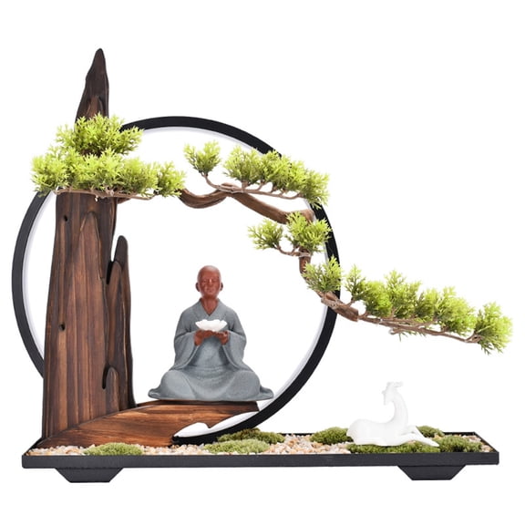 Adjustable Light Artificial Bonsai Tree, Simulated Pine Bonsai with LED Light Ring, Potted Plant Ornament for Home, Office and Meditation Room Indoor Decoration