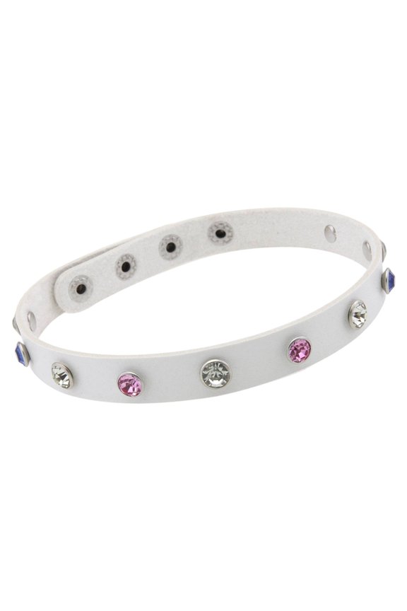 Adjustable Lightweight Color Blocks Rhinestones Collar Necklace With PU Leather Clavicle Chain For Versatile Outfits