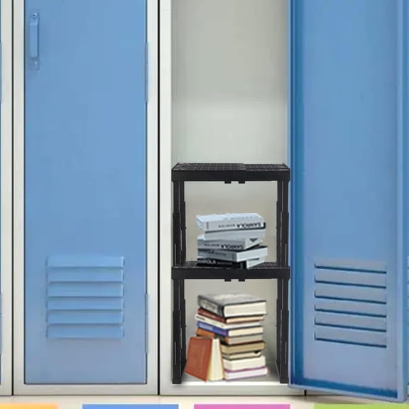 Adjustable Locker Shelf Organizer – Expandable Height & Width, Stackable Fits Most Standard Lockers, Black, Pack of 2