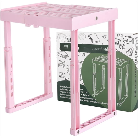 Adjustable Locker Shelf Pink Height and Width Adjustable Locker Organizer Shelf for School Locker, Stackable Locker Stand Tools for Gym Lockers, Office,