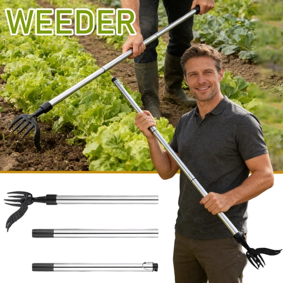 Adjustable Long Handle Weeder Tool, Stainless Steel Stand Up Weeding Tool for Garden, No Bending Weed Puller for Lawn Care, Handheld Weed Remover Tool for Vegetable Garden & Yard