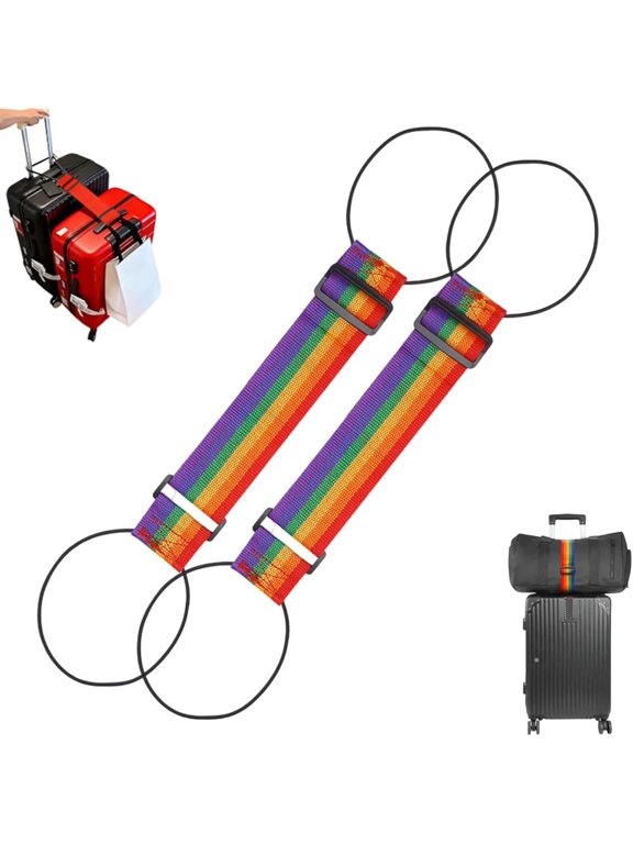 Adjustable Luggage Strap Bungee for Suitcase Handle, Adjustable Luggage Strap for Secure Stacking & Hands-Free Travel, Lightens Load, Easy to Identify Travel, for Suitcases (Orange, 4PCS)