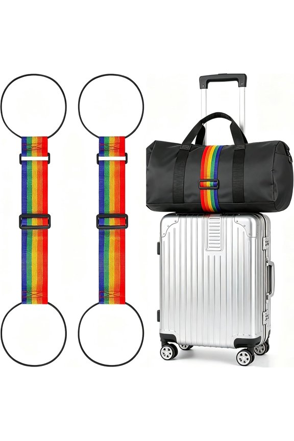 Adjustable Luggage Straps, 2 Pack Rainbow Elastic Bungee Connector, Heavy Duty Travel Belt to Connect Two Suitcases, Secure Add-a-Bag Strap for Carry , Cruise & Travel Essentials