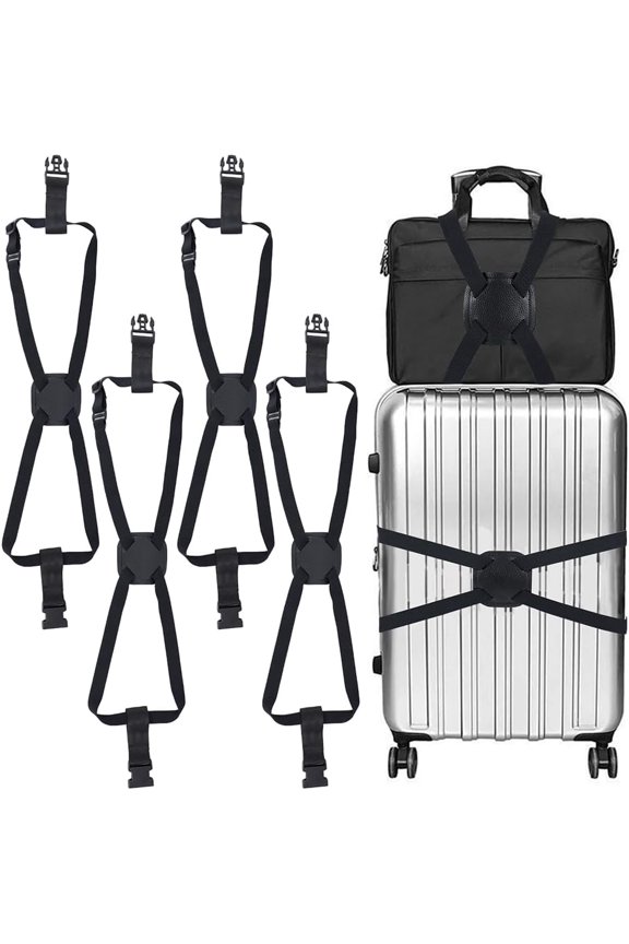 Adjustable Luggage Straps Black Elastic Suitcase Straps Luggage Security Straps with Release Buckle Closure Travel Packing Belt for Luggage Suitcase Bag Travel Accessories Black 4pcs