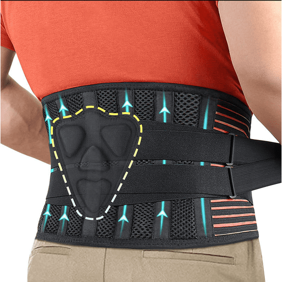 Adjustable Lumbar Support Belt for Lower Back Pain Relief, Breathable Back Brace for Heavy Lifting, Work, Gym & Sports, Waist Support Belt for Men and Women with Removable Lumbar Pad