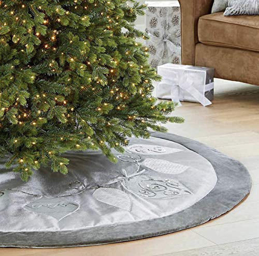 Adjustable Luxury Christmas Tree Skirt Silver with Satin Ornaments ...