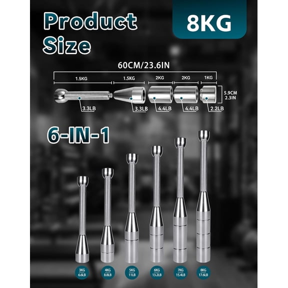 Adjustable Macebell, 6/8/13-in-1 Indian Club Weighted for Strength Training, Shoulder & Grip Workouts, Progressive Weight System