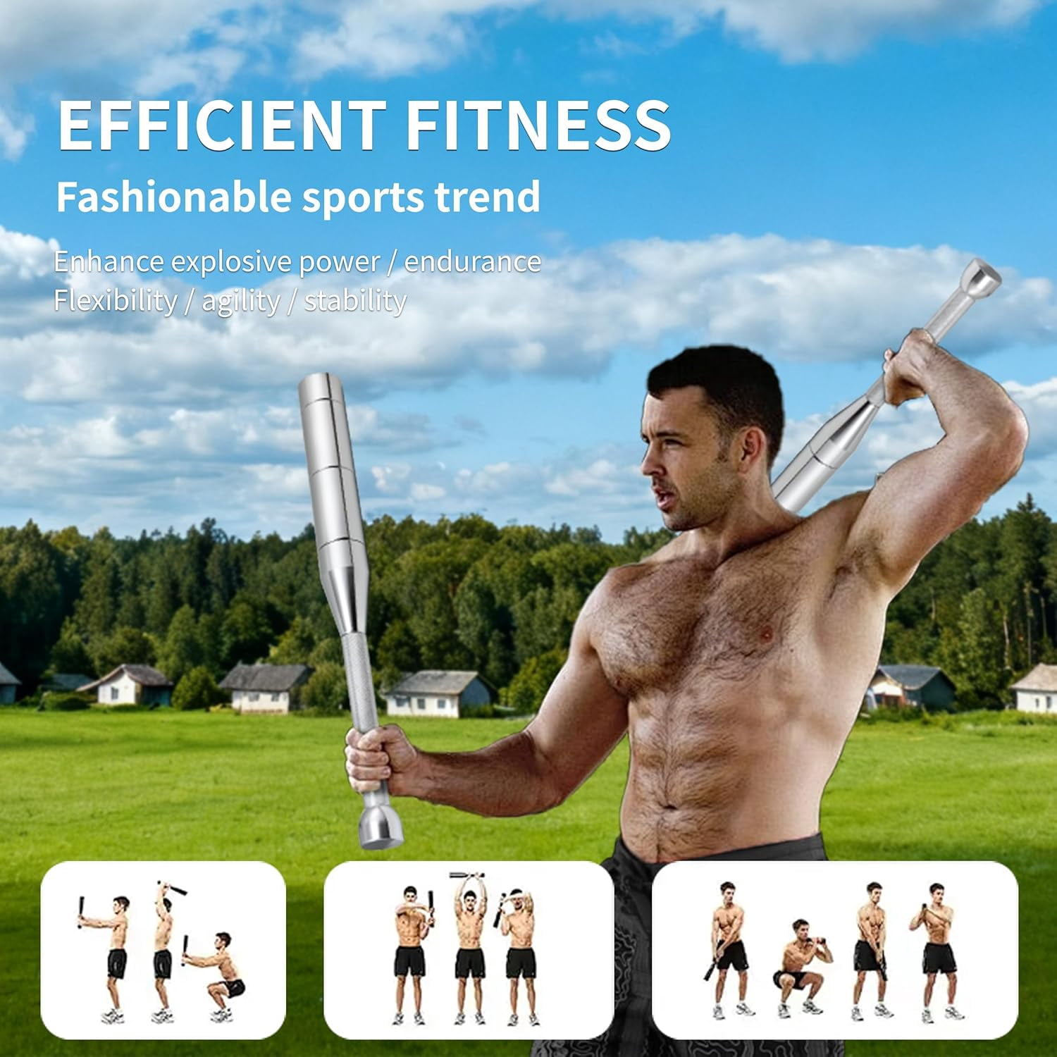 Adjustable Macebell Clubbell, 6-in-1 Premium Steel Indian Club ...