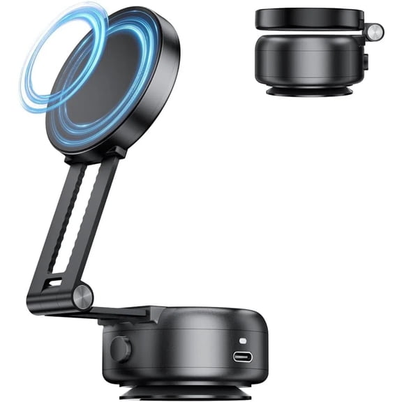 Adjustable Magnetic Car Phone Holder Mount with Strong Vacuum Suction - Foldable-Black