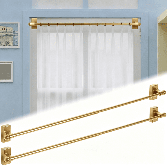 2sets Magnetic Curtain Rods for Metal Doors, Adjustable 17.3-33.4 inch No Drill Curtain Rod for Window, Fridge, Cabinet, Iron Rod