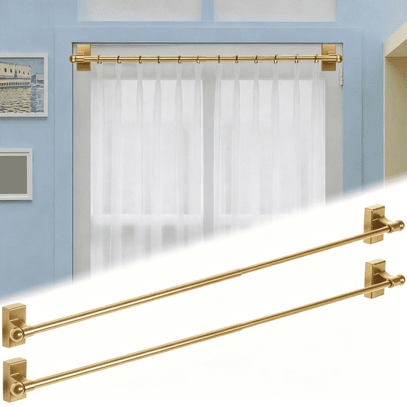 2sets Magnetic Curtain Rods for Metal Doors, Adjustable 17.3-33.4 inch No Drill Curtain Rod for Window, Fridge, Cabinet, Iron Rod