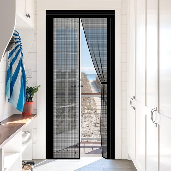 Adjustable Magnetic Screen Door for 34-39 Width, 81-84 Height - Reinforced Fiberglass Mesh, Hands-Free Self-Sealing, Heavy Duty Insect Screen Door