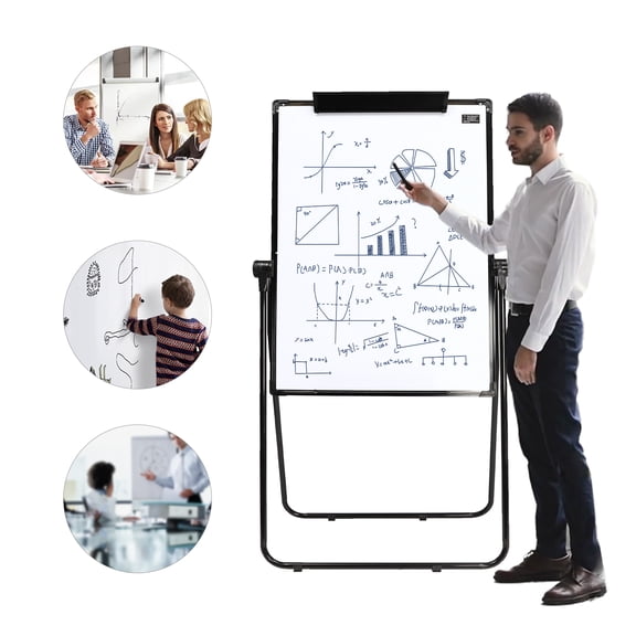 Adjustable Magnetic Whiteboard Flip Chart Easel with Aluminum Frame, Portable Presentation Stand for Teaching, Meeting, Office & School, Black & White
