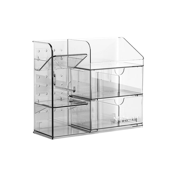 Adjustable Makeup Organizer for Vanity Drawer, Layered Storage Box for Cosmetics and Jewelry, Slant Insert Design with Drawers for Neat Organization