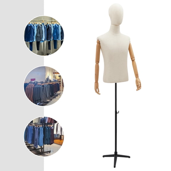 Adjustable Male Dress Form,Metal Mannequin 53"-76" Height Adjustable Mens Mannequin Display Stand Clothing Displaying and Sewing Detachable Posture Clothing Form & Metal Base