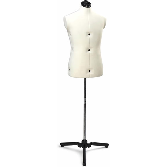 Adjustable Male Dress Form, Sewing Mannequin w/ Stable Tripod Base, Pinnable Body Torso, 13 Dials & 360 Hem Guide