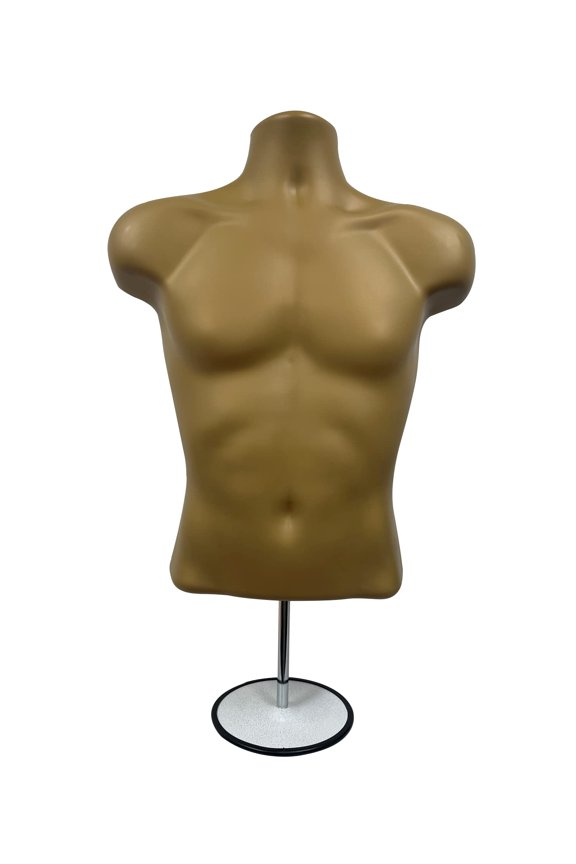 Adjustable Male Mannequin Torso with Metal Stand, Hollow Back Stackable Dress Form for Tshirt Display, Fashion Design, Craft Fairs, Retail, S-M Size (Bronze, 1 Set)
