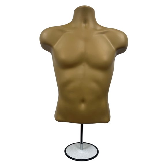 Adjustable Male Mannequin Torso with Metal Stand, Hollow Back Stackable Dress Form for Tshirt Display, Fashion Design, Craft Fairs, Retail, S-M Size (Bronze, 1 Set)